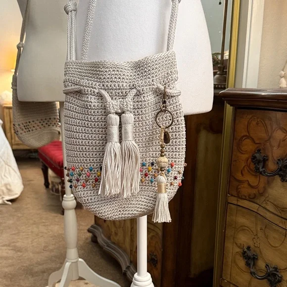 The Sak Sayulita Cream Crochet Crossbody Bag with Multicolor Beading - Picture 1 of 13